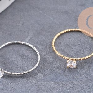 Bague Solitaire zircon acier 304 inoxydable doré ou platine taille 54, x1 (G10361)
