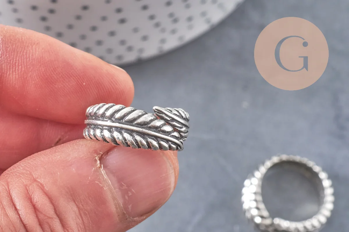 Bague réglable plume argenté 17mm, x1 (G0446) – Image 7