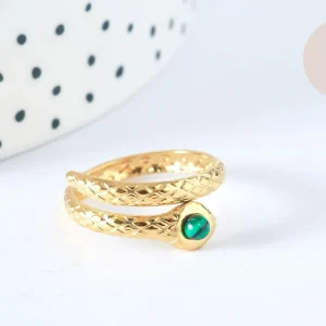 Bague réglable serpent pierre de synthèse acier inoxydable doré Taille 54, x1 (G7002)