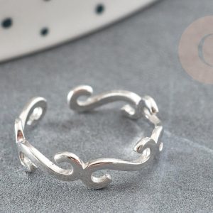 Bague réglable volutes argent 925 massif 18mm,  x1 (G9142)