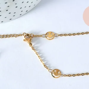 Base de bracelet ajustable maille forçat smiley fantaisie en acier doré 14k 14cm, sans nickel, bracelet en acier doré inoxydable, x1 (G5971)
