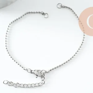 Base de bracelet chaine maille boule acier 304 inoxydable platine 1mm-16.6cm, x1 (G9482)