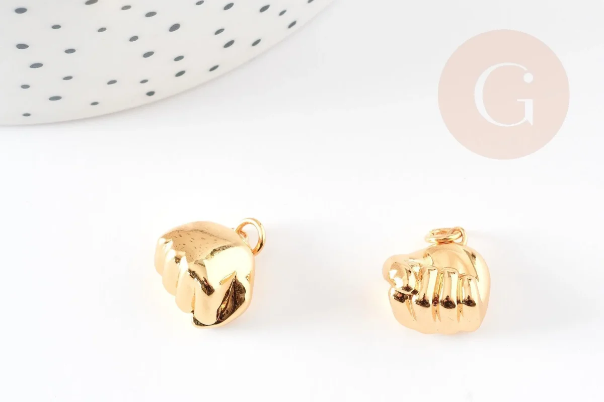 Breloque main poing laiton doré 18k 14mm, Pendentif or pour création de bijoux, x1 (G3565) – Image 3