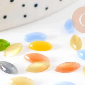 Cabochon marquise verre oeil de chat multicolore 8x4mm,  x20 (G1997)
